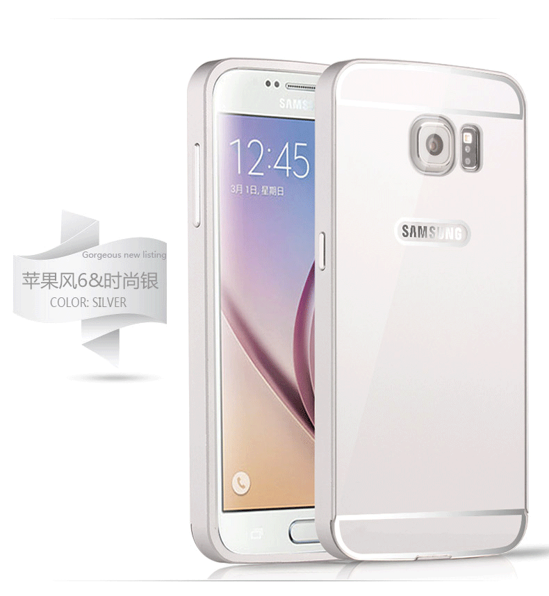 Samsung Galaxy S6 Edge Coque Protection Incassable Miroir Border Étui Argent