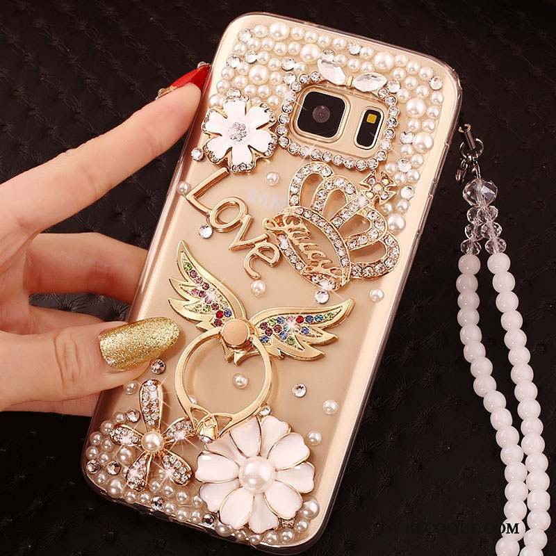 Samsung Galaxy S6 Edge Étui Protection Coque De Téléphone Strass Tendance Or