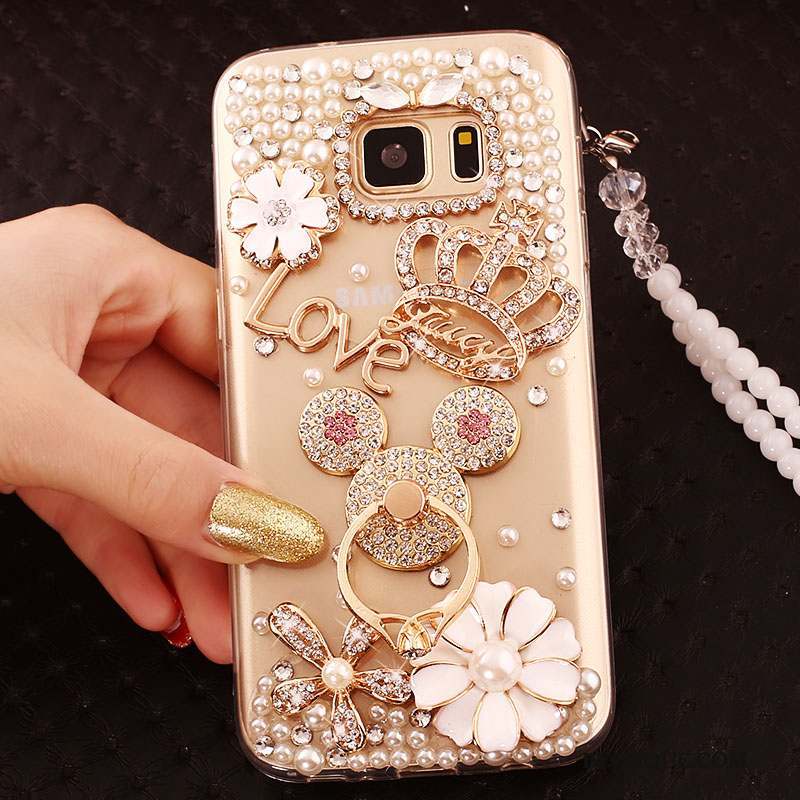 Samsung Galaxy S6 Edge Étui Protection Coque De Téléphone Strass Tendance Or