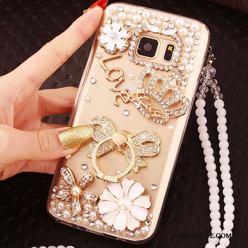 Samsung Galaxy S6 Edge Étui Protection Coque De Téléphone Strass Tendance Or