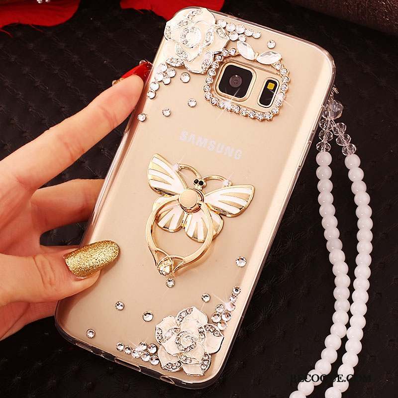 Samsung Galaxy S6 Edge Étui Protection Coque De Téléphone Strass Tendance Or