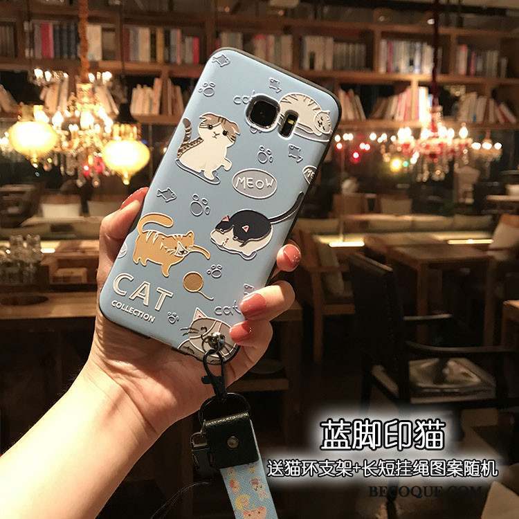Samsung Galaxy S7 Bleu Clair Coque Personnalité Cou Suspendu Gaufrage Fluide Doux