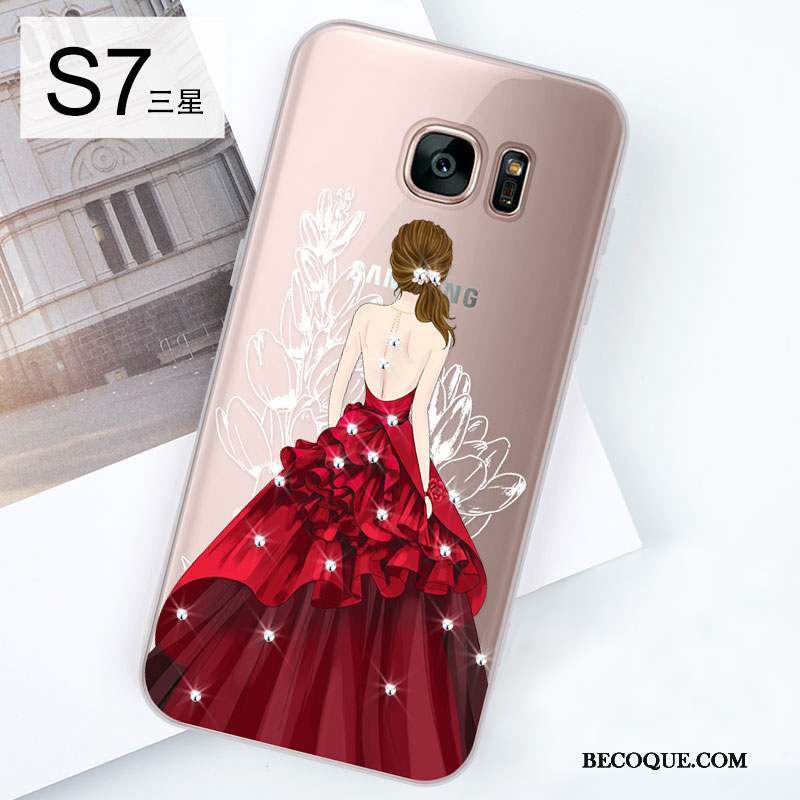 Samsung Galaxy S7 Coque De Téléphone Rouge Charmant Silicone Tendance Strass