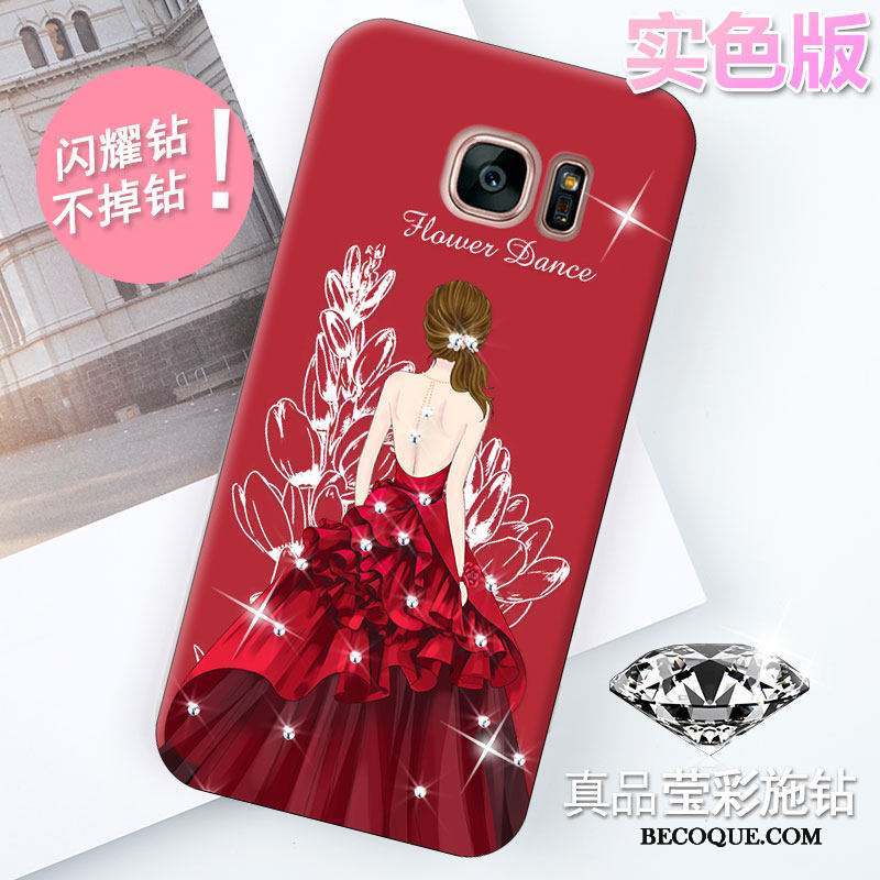 Samsung Galaxy S7 Coque De Téléphone Rouge Charmant Silicone Tendance Strass