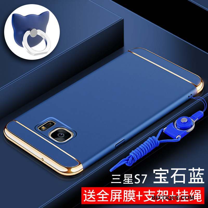 Samsung Galaxy S7 Coque Difficile Étui Délavé En Daim Protection Tout Compris Or