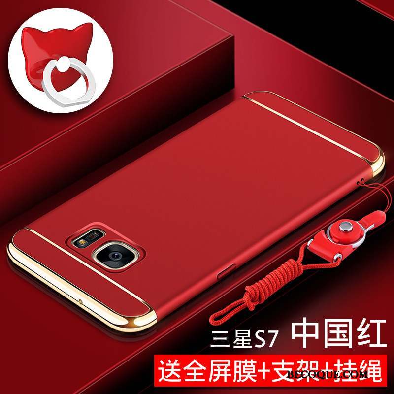 Samsung Galaxy S7 Coque Difficile Étui Délavé En Daim Protection Tout Compris Or