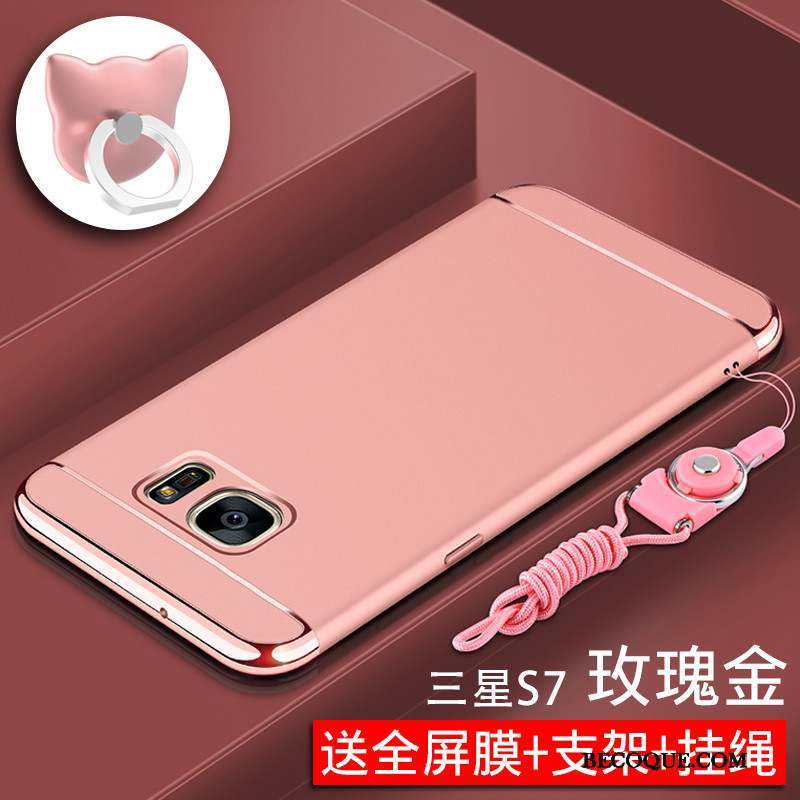 Samsung Galaxy S7 Coque Difficile Étui Délavé En Daim Protection Tout Compris Or