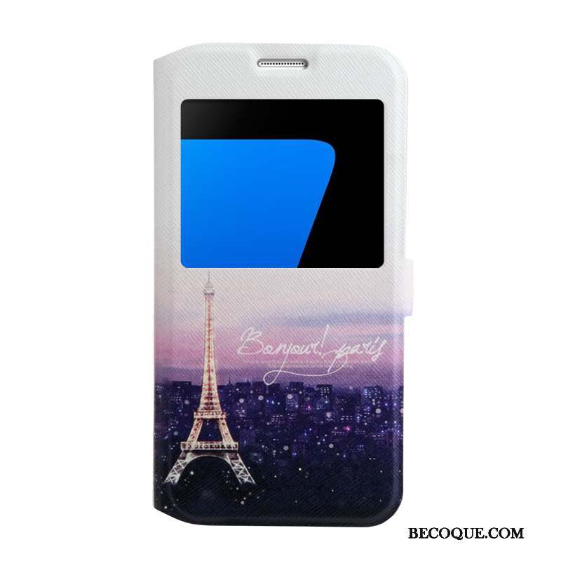 Samsung Galaxy S7 Coque Ouvrir La Fenêtre Peinture Protection Support Étui Violet