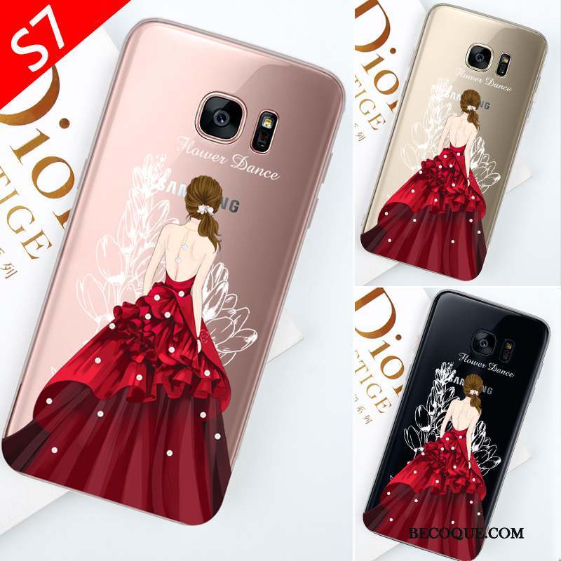 Samsung Galaxy S7 Coque Personnalité Créatif Rouge Étui Tendance Transparent