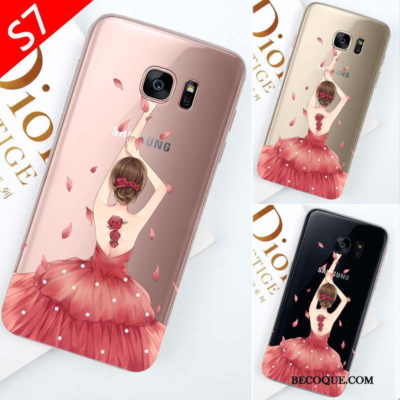 Samsung Galaxy S7 Coque Personnalité Créatif Rouge Étui Tendance Transparent