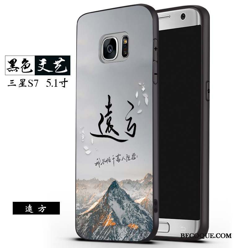 Samsung Galaxy S7 Coque Silicone Incassable Étui Noir Protection Tendance