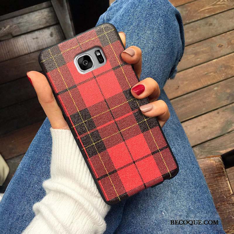 Samsung Galaxy S7 Coque Étui Plaid Silicone Rouge Tout Compris Incassable