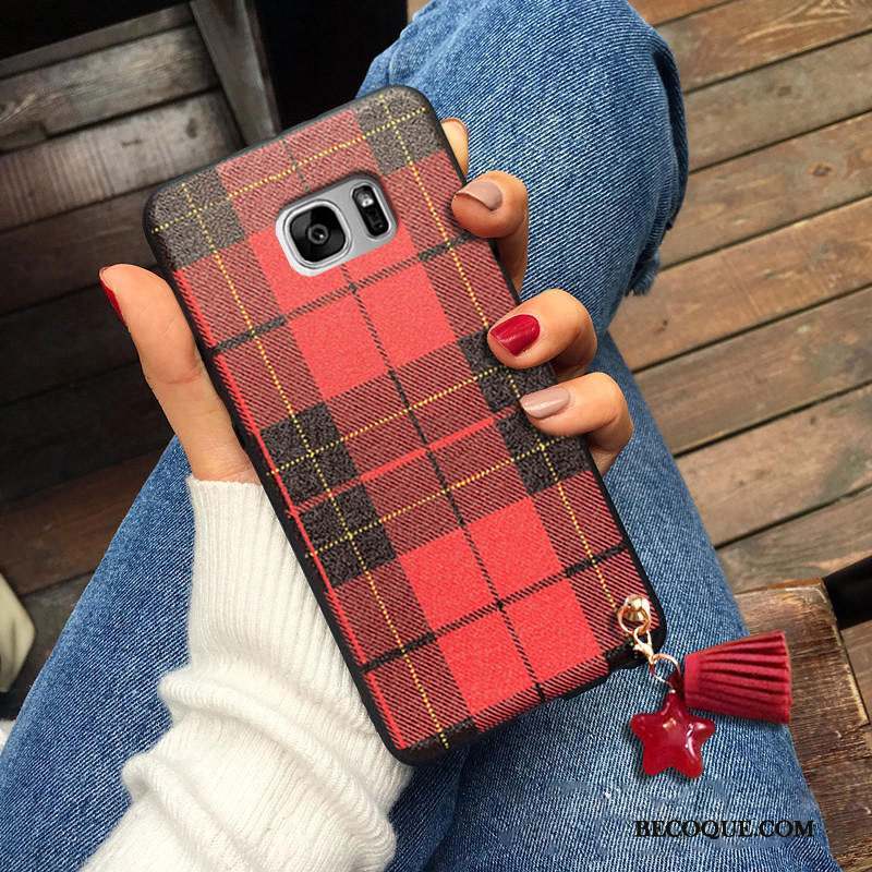 Samsung Galaxy S7 Coque Étui Plaid Silicone Rouge Tout Compris Incassable