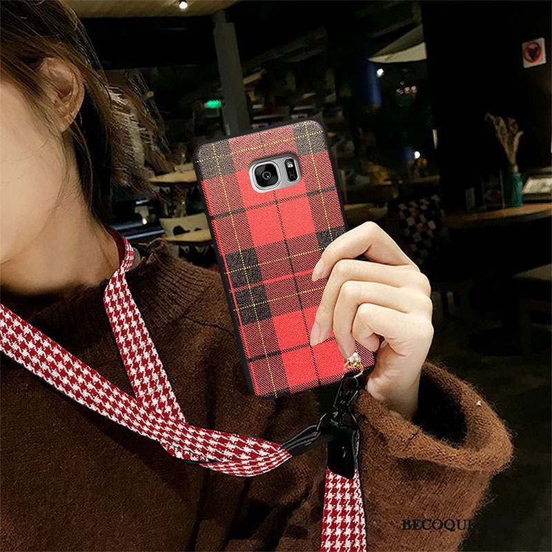 Samsung Galaxy S7 Coque Étui Plaid Silicone Rouge Tout Compris Incassable