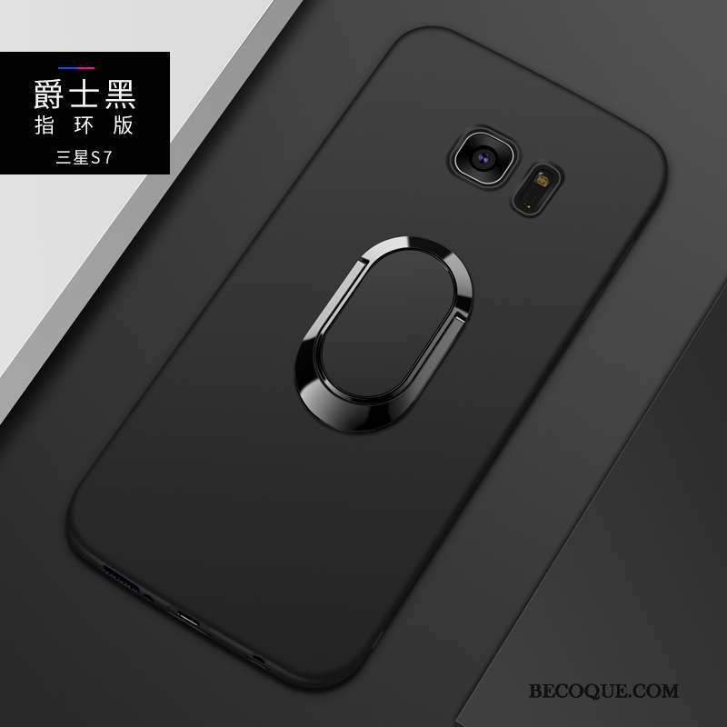 Samsung Galaxy S7 Délavé En Daim Étui Noir Très Mince Coque De Téléphone Silicone