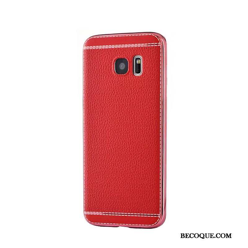 Samsung Galaxy S7 Edge Coque Placage Rouge Protection Cuir Modèle Fleurie Business