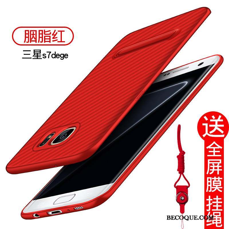 Samsung Galaxy S7 Edge Coque Silicone Étui Rouge Délavé En Daim Tout Compris Incassable