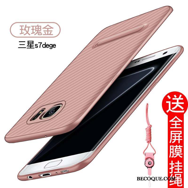 Samsung Galaxy S7 Edge Coque Silicone Étui Rouge Délavé En Daim Tout Compris Incassable