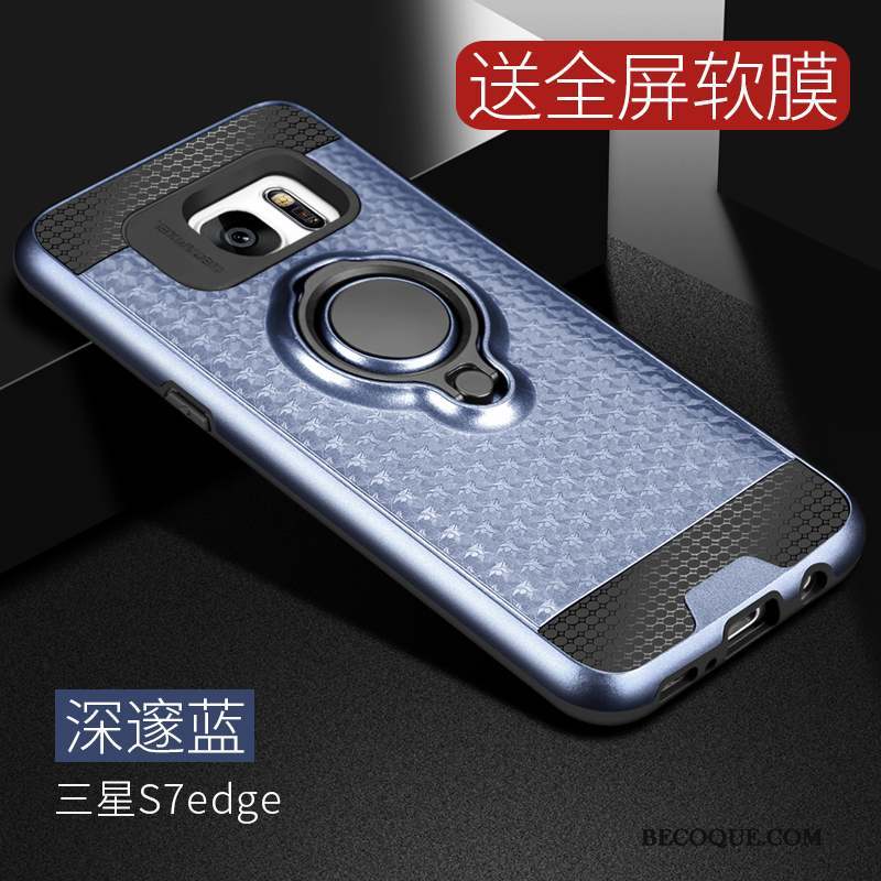 Samsung Galaxy S7 Edge Coque Tendance Support Étui Fluide Doux Noir Incassable