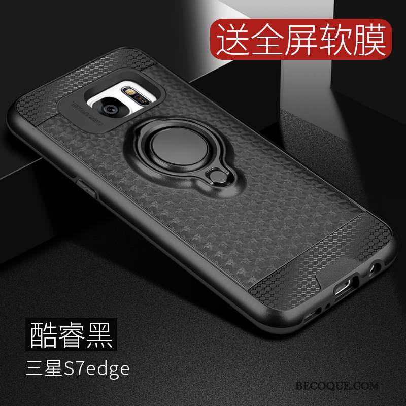 Samsung Galaxy S7 Edge Coque Tendance Support Étui Fluide Doux Noir Incassable