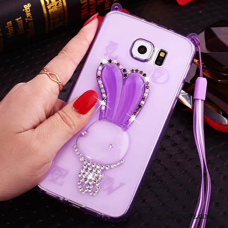 Samsung Galaxy S7 Edge Coque Téléphone Portable Fluide Doux Violet Silicone Strass Ornements Suspendus