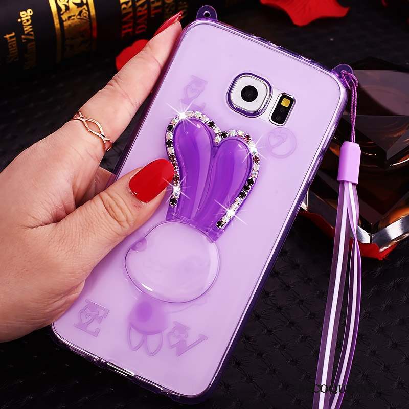 Samsung Galaxy S7 Edge Coque Téléphone Portable Fluide Doux Violet Silicone Strass Ornements Suspendus