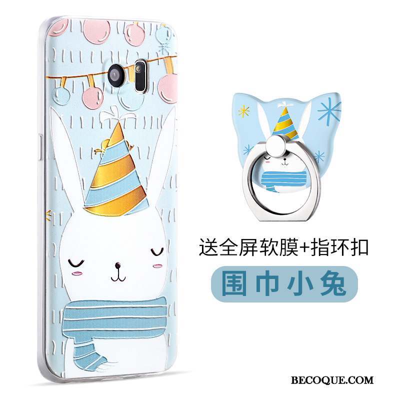 Samsung Galaxy S7 Edge Coque Étui Bleu Clair Support Silicone Dessin Animé Gaufrage