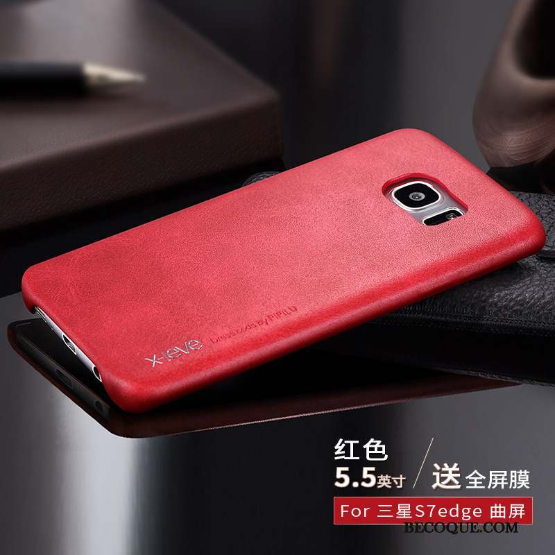 Samsung Galaxy S7 Edge Coque Étui Très Mince Incassable Protection Rouge Étui En Cuir