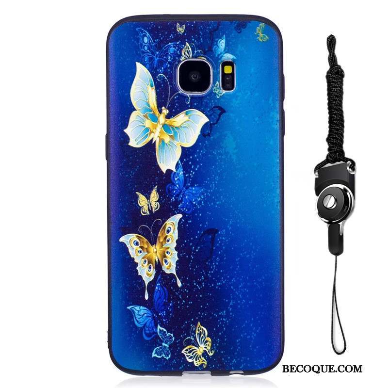 Samsung Galaxy S7 Edge Délavé En Daim Fluide Doux Coque De Téléphone Noir Étui Dessin Animé