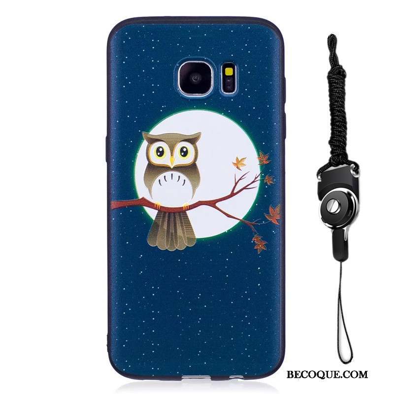 Samsung Galaxy S7 Edge Délavé En Daim Fluide Doux Coque De Téléphone Noir Étui Dessin Animé