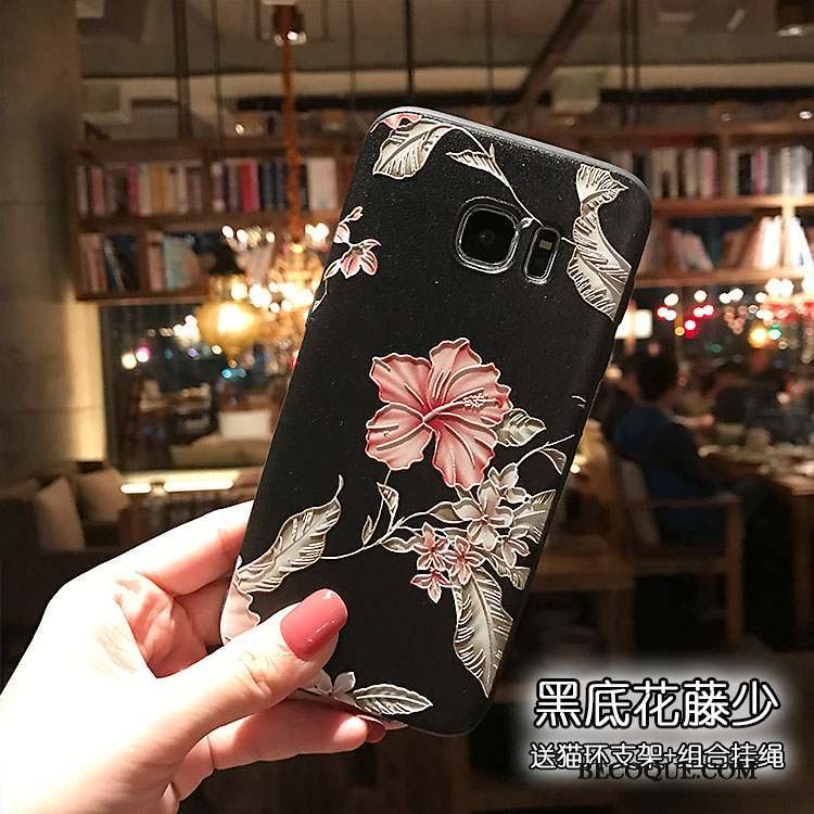 Samsung Galaxy S7 Edge Gaufrage Délavé En Daim Petit Floral Fluide Doux Coque