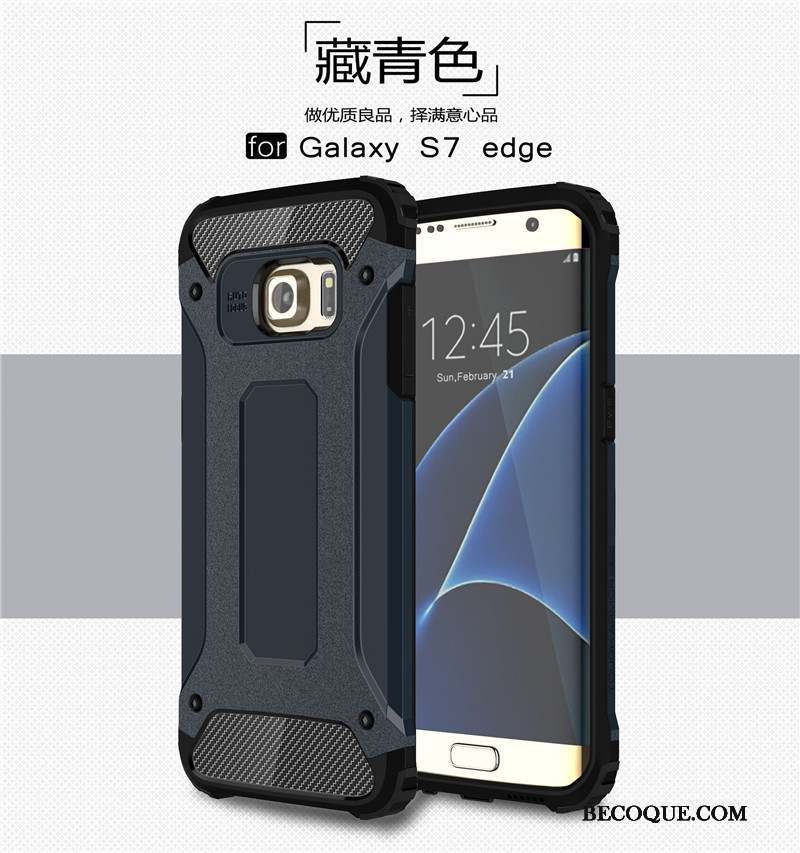 Samsung Galaxy S7 Edge Silicone Coque De Téléphone Jupe Double Difficile Incassable Argent