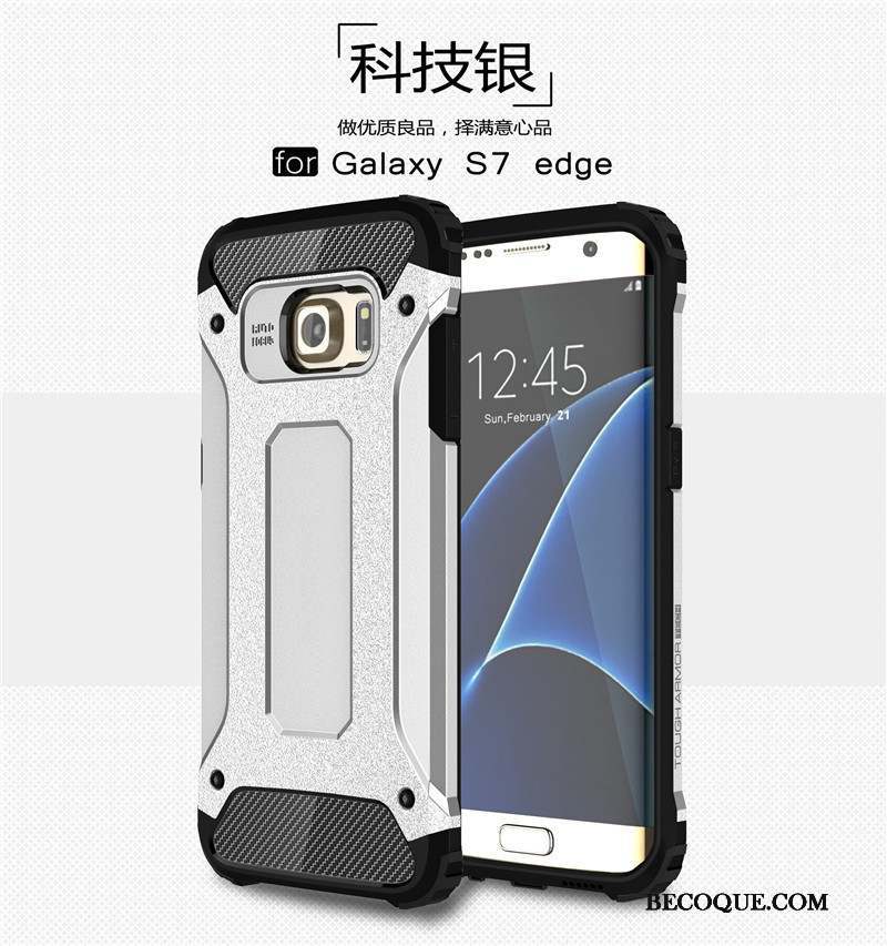 Samsung Galaxy S7 Edge Silicone Coque De Téléphone Jupe Double Difficile Incassable Argent
