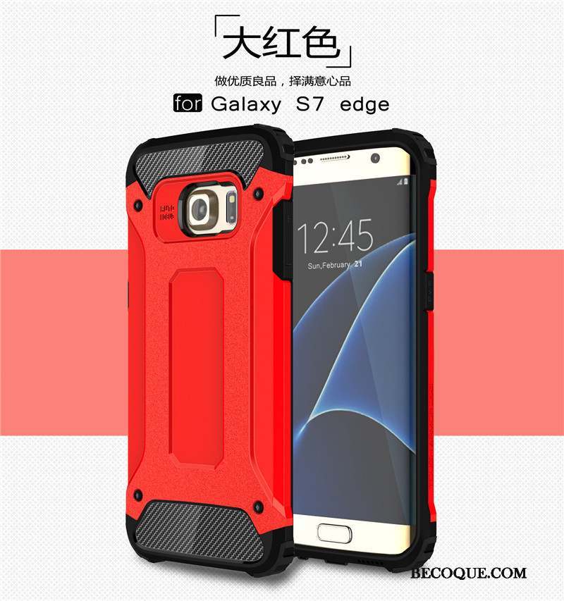 Samsung Galaxy S7 Edge Silicone Coque De Téléphone Jupe Double Difficile Incassable Argent