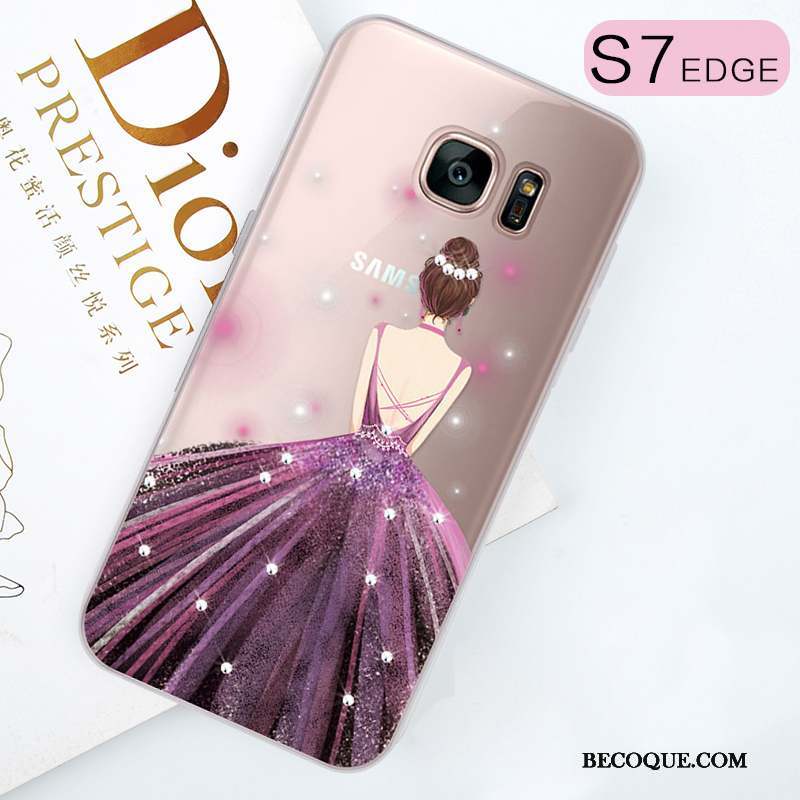 Samsung Galaxy S7 Edge Tout Compris Violet Étui Strass Coque De Téléphone Silicone