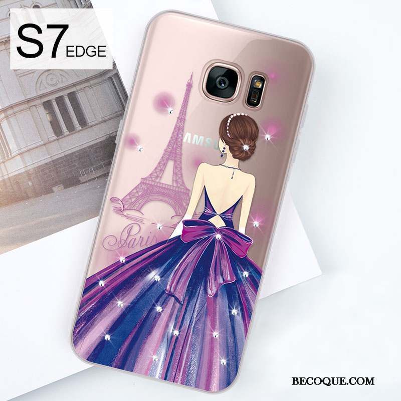 Samsung Galaxy S7 Edge Tout Compris Violet Étui Strass Coque De Téléphone Silicone