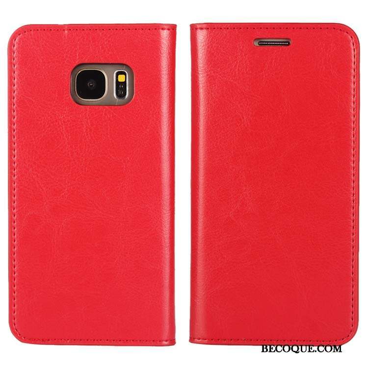 Samsung Galaxy S7 Protection Étui En Cuir Cuir Véritable Rouge Téléphone Portable Coque De Téléphone