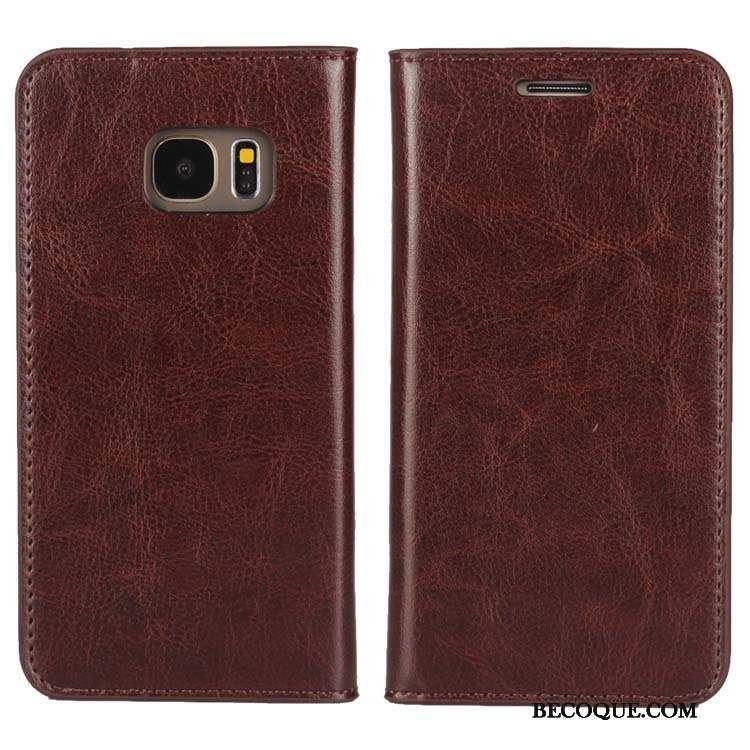 Samsung Galaxy S7 Protection Étui En Cuir Cuir Véritable Rouge Téléphone Portable Coque De Téléphone