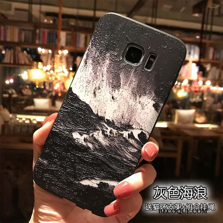 Samsung Galaxy S7 Vagues Ornements Suspendus Coque Gris Tendance Étui