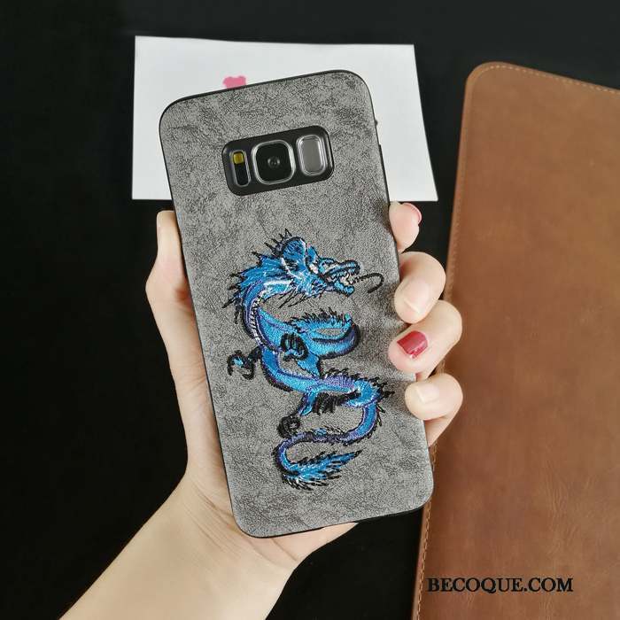 Samsung Galaxy S8 Coque Amoureux Personnalité Broderie Tout Compris Gris Protection