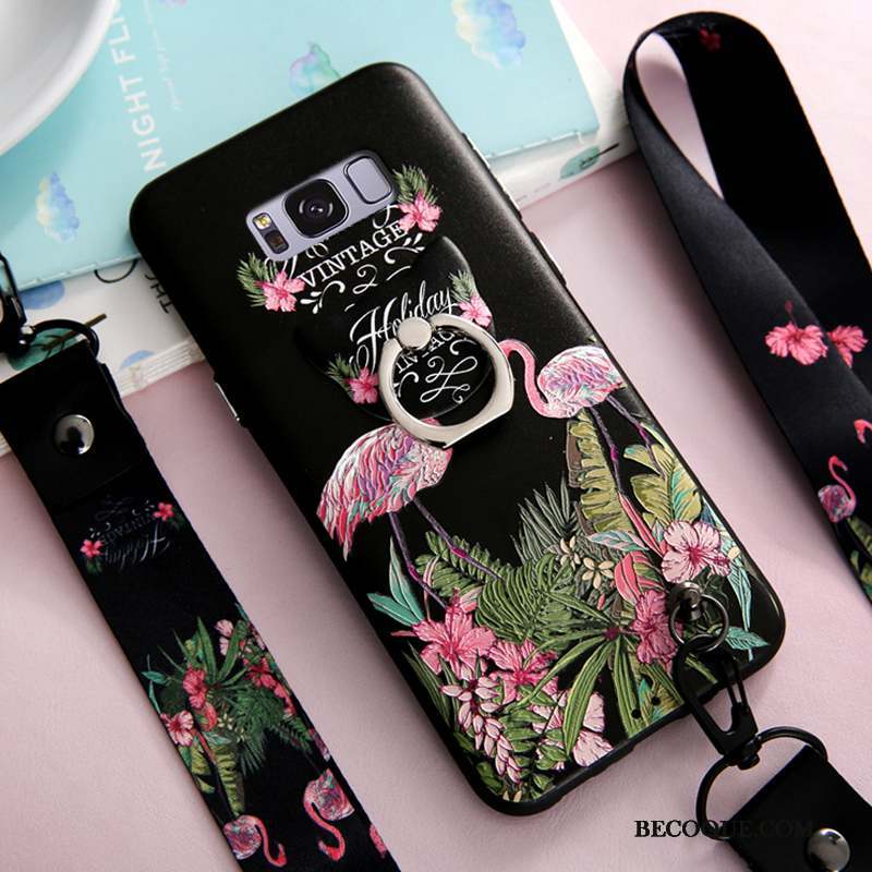 Samsung Galaxy S8+ Coque Anneau Ornements Suspendus Téléphone Portable Protection Dessin Animé Noir