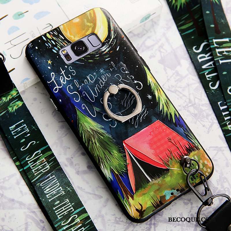 Samsung Galaxy S8+ Coque Anneau Ornements Suspendus Téléphone Portable Protection Dessin Animé Noir
