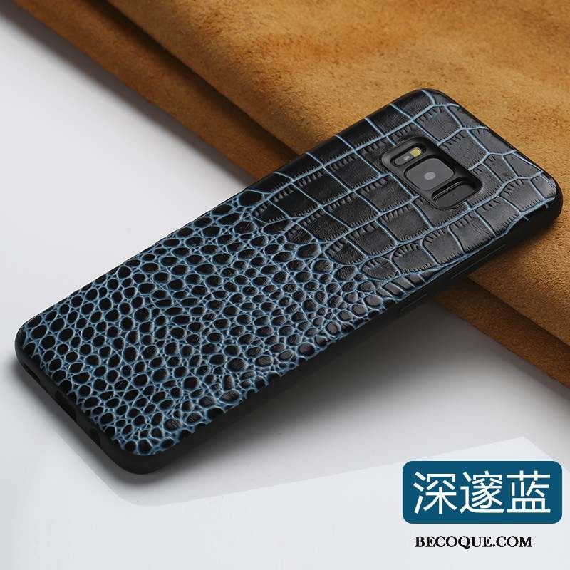 Samsung Galaxy S8 Coque Créatif Bleu Luxe Très Mince Cuir Véritable Tout Compris