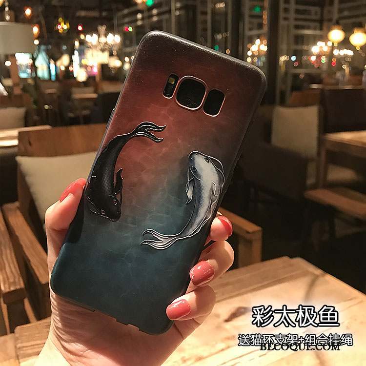 Samsung Galaxy S8 Coque Gaufrage Silicone Noir Couleur Fluide Doux Support