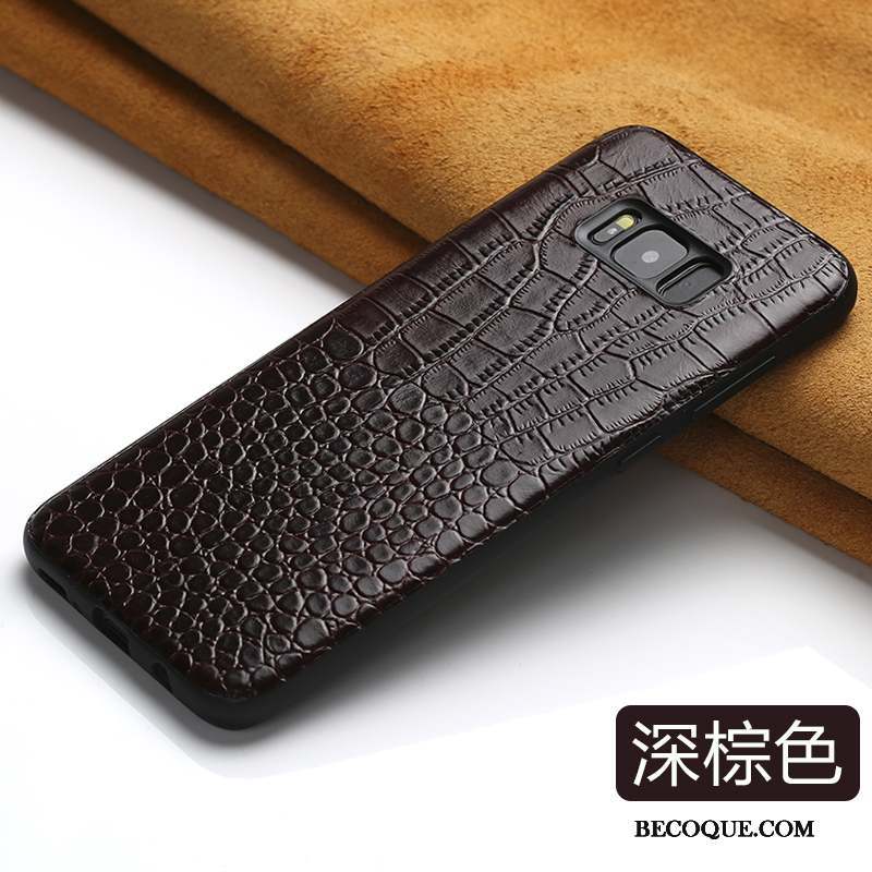 Samsung Galaxy S8+ Coque Luxe Cuir Véritable Très Mince Personnalité Noir Tout Compris