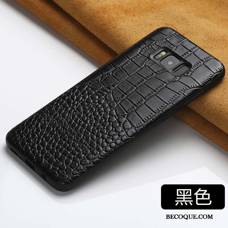 Samsung Galaxy S8+ Coque Luxe Cuir Véritable Très Mince Personnalité Noir Tout Compris