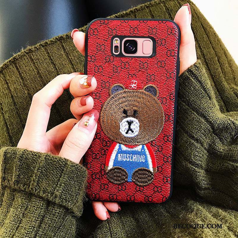 Samsung Galaxy S8+ Coque Ours Rouge Incassable Tout Compris Créatif Broderie