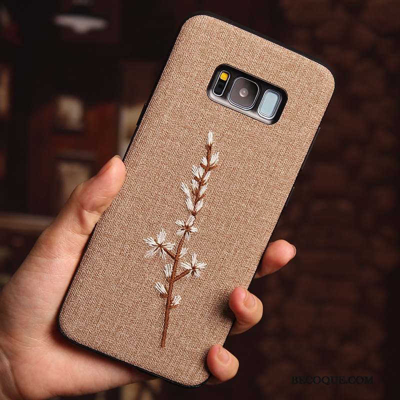 Samsung Galaxy S8 Coque Silicone Broderie Gris Téléphone Portable Étui Personnalité