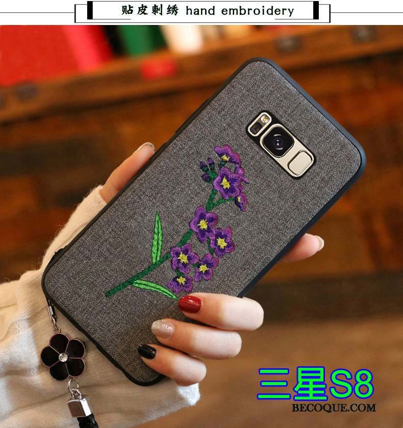 Samsung Galaxy S8 Coque Tout Compris Broderie Gris Protection Tendance Fluide Doux