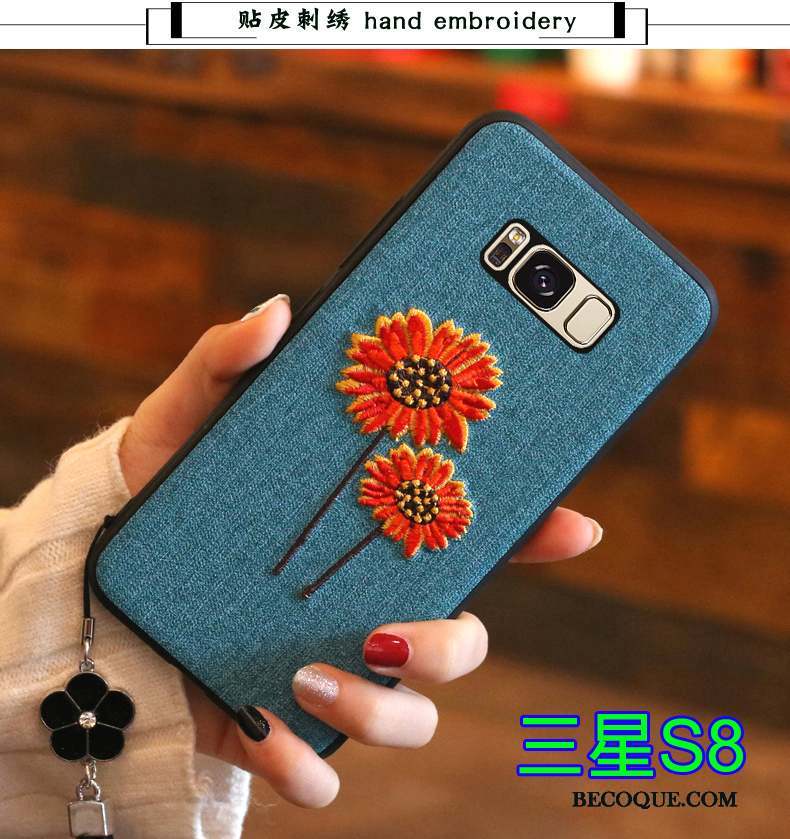 Samsung Galaxy S8 Coque Tout Compris Broderie Gris Protection Tendance Fluide Doux